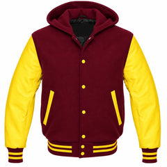Burgundy and Yellow Hooded Varsity Jacket