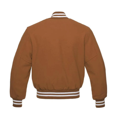 Camel Brown Wool Varsity Jacket Back Side