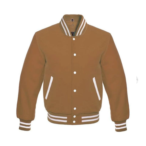 Camel Brown Wool Varsity Jacket