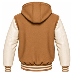 Camel and Cream Hooded Varsity Jacket