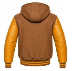 Camel and Gold Hooded Varsity Jacket