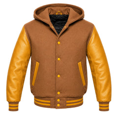 Camel and Gold Hooded Varsity Jacket