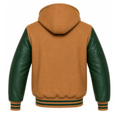 Camel and Green Varsity Jacket with Hood
