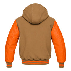 Camel and Orange Hooded Varsity Jacket