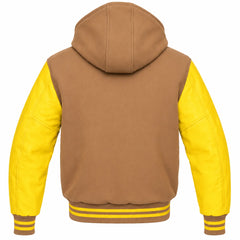 Camel and Yellow Varsity Jacket with Hood
