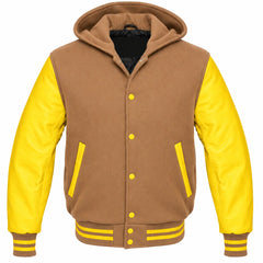 Camel and Yellow Varsity Jacket with Hood
