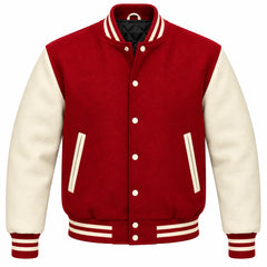 Cardinal Red and Cream Wool Varsity Jacket