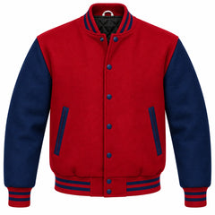 Cardinal Red and Navy Blue Wool Letterman Jacket