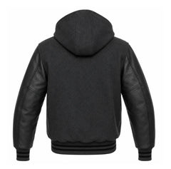 Charcoal Grey and Black Hooded Varsity Jacket