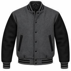 Charcoal Grey and Black Wool Letterman Jacket