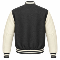 Charcoal Grey and Cream Wool Letterman Jacket