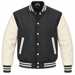 Charcoal Grey and Cream Wool Letterman Jacket