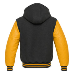 Charcoal Grey and Gold Hooded Letterman Jacket
