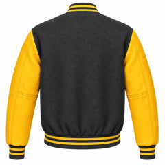 Charcoal Grey and Gold Wool Varsity Jacket