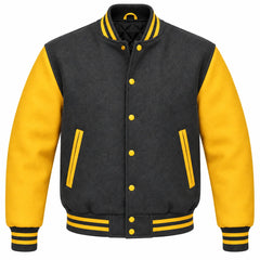 Charcoal Grey and Gold Wool Varsity Jacket