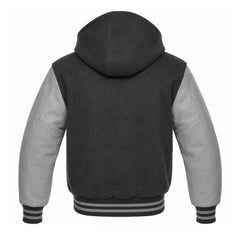 Charcoal Grey and Grey Varsity Jacket with Hood