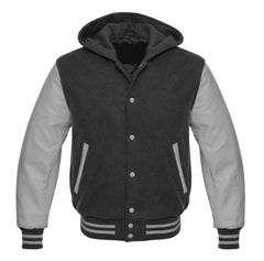 Charcoal Grey and Grey Varsity Jacket with Hood