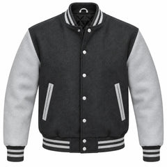 Charcoal Grey and Grey Wool Varsity Jacket