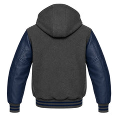 Charcoal Grey and Navy Blue Hooded Varsity Jacket