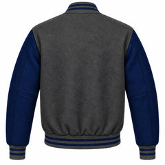 Charcoal Grey and Navy Blue Wool Varsity Jacket