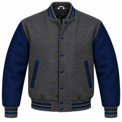 Charcoal Grey and Navy Blue Wool Varsity Jacket