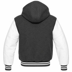Charcoal Grey and White Varsity Jacket with Hood