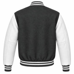 Charcoal Grey and White Wool Varsity Jacket