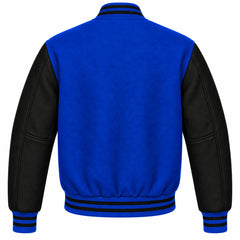 Cobalt Blue and Black Wool Varsity Jacket