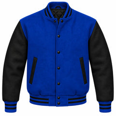 Cobalt Blue and Black Wool Varsity Jacket