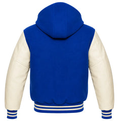 Cobalt Blue and Cream Hooded Varsity Jacket