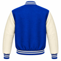 Cobalt Blue and Cream Wool Varsity Jacket