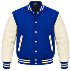 Cobalt Blue and Cream Wool Varsity Jacket