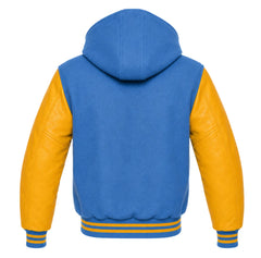 Cobalt Blue and Gold Varsity Jacket with Hood