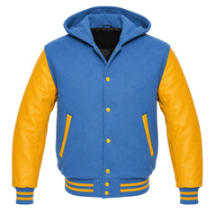 Cobalt Blue and Gold Varsity Jacket with Hood