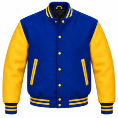 Cobalt Blue and Gold Wool Varsity Jacket