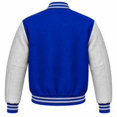 Cobalt Blue and Grey Wool Varsity Jacket