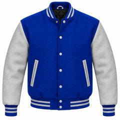 Cobalt Blue and Grey Wool Varsity Jacket