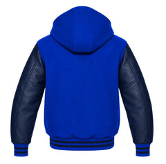 Cobalt Blue and Navy Blue Varsity Jacket with Hood