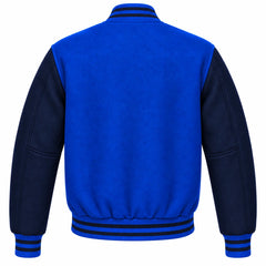 Cobalt Blue and Navy Blue Wool Varsity Jacket