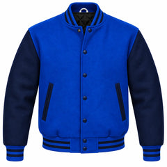 Cobalt Blue and Navy Blue Wool Varsity Jacket