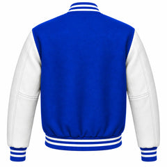 Cobalt Blue and White Wool Varsity Jacket