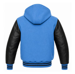 Columbia Blue and Black Varsity Jacket with Hood