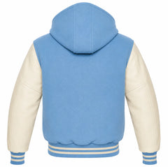 Columbia Blue and Cream Varsity Jacket with Hood
