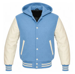 Columbia Blue and Cream Varsity Jacket with Hood