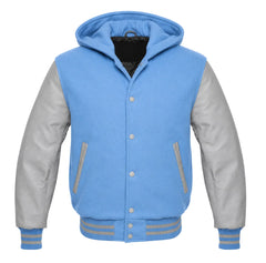 Columbia Blue and Grey Hooded Letterman Jacket