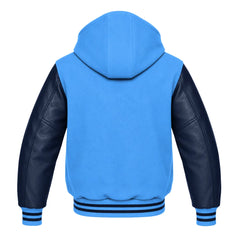 Columbia Blue and Navy Blue Hooded Varsity Jacket