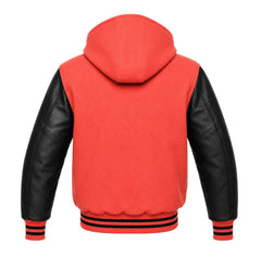 Coral and Black Letterman Jacket with Hood