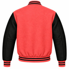Coral and Black Wool Letterman Jacket