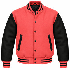 Coral and Black Wool Letterman Jacket