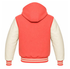 Coral and Cream Hooded Varsity Jacket